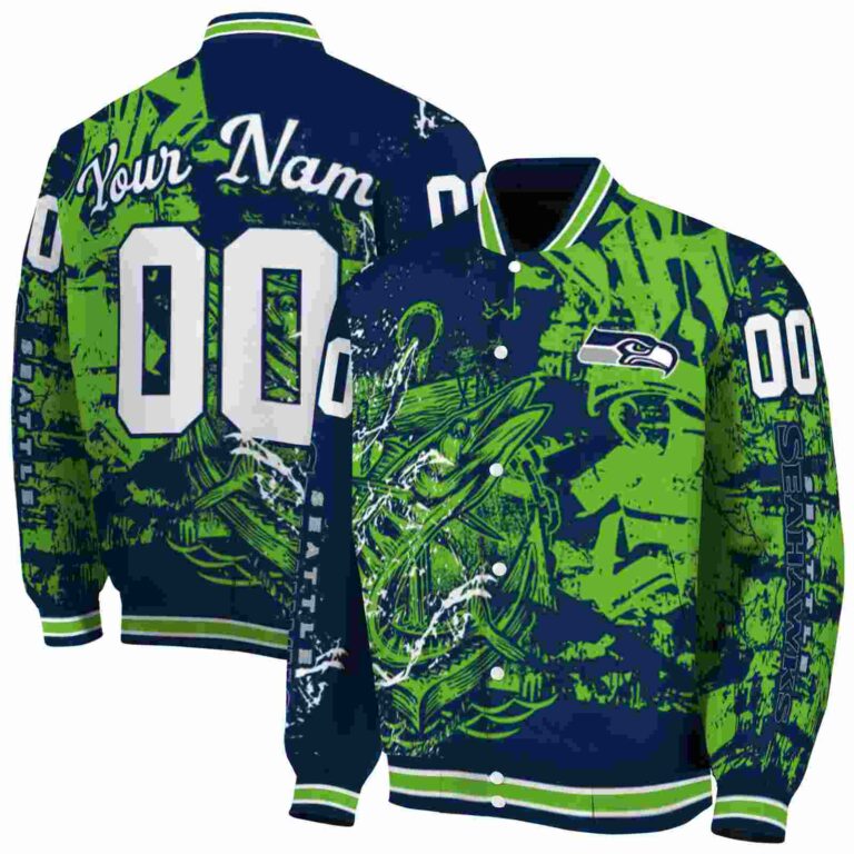 custom seattle seahawks fishing art blue jacket fashion forward