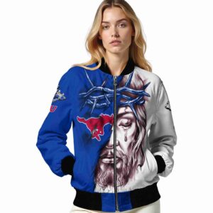 custom smu mustangs jesus tears blue white jacket latest model