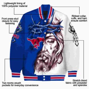 custom smu mustangs jesus tears blue white jacket new arrival
