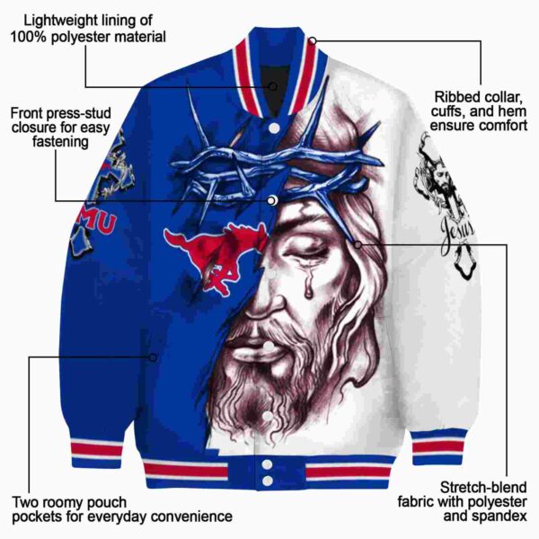 custom smu mustangs jesus tears blue white jacket new arrival