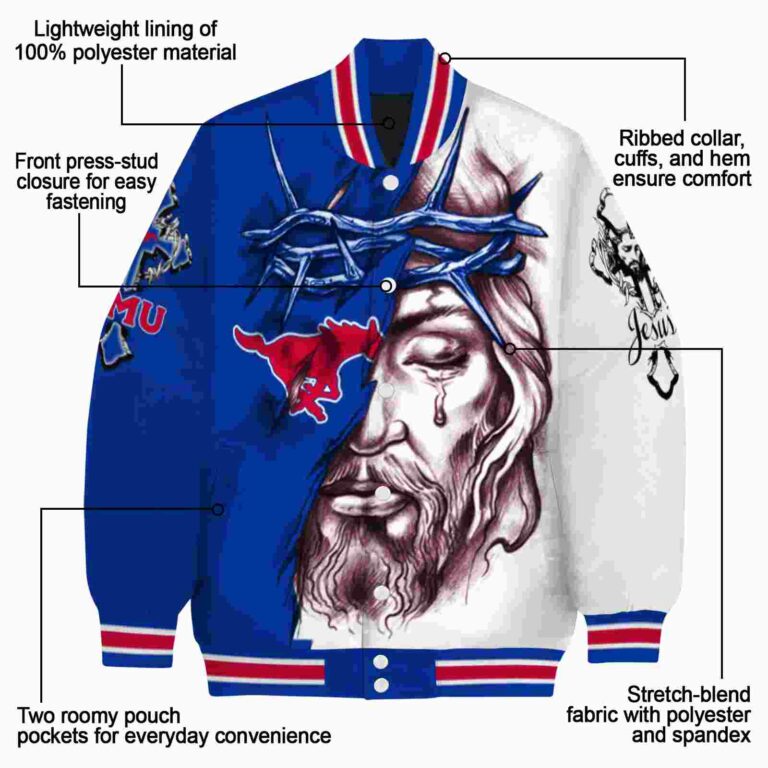 custom smu mustangs jesus tears blue white jacket new arrival