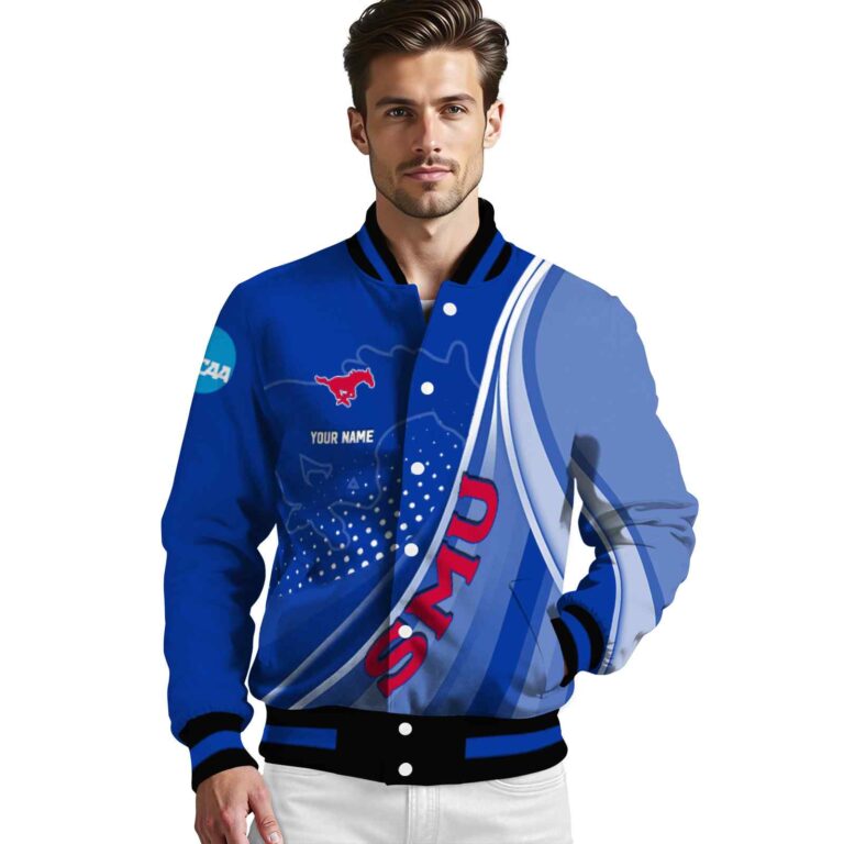 custom smu mustangs wave patterns blue jacket high quality
