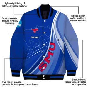 custom smu mustangs wave patterns blue jacket new arrival