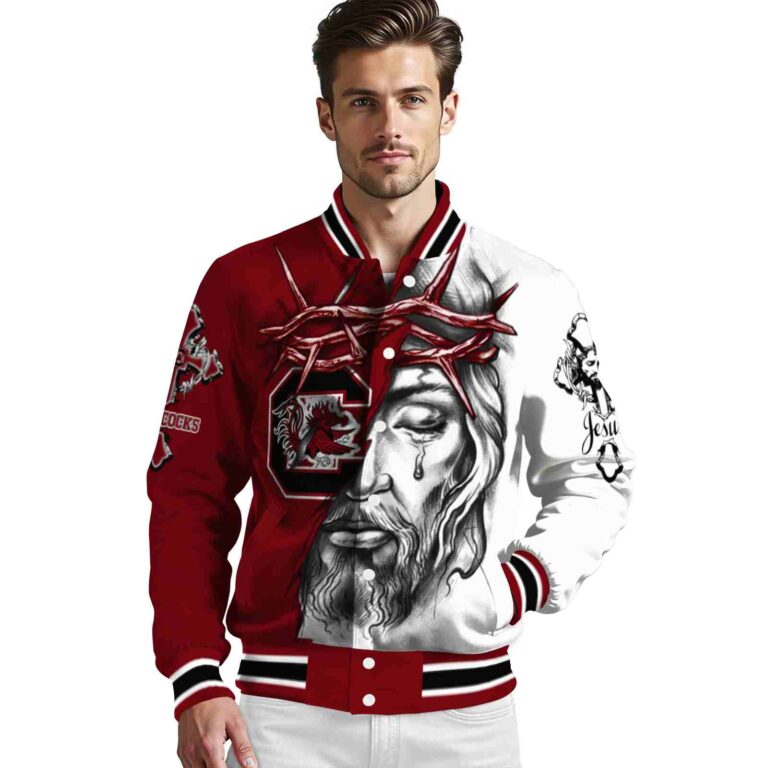custom south carolina gamecocks jesus tears garnet white jacket high quality