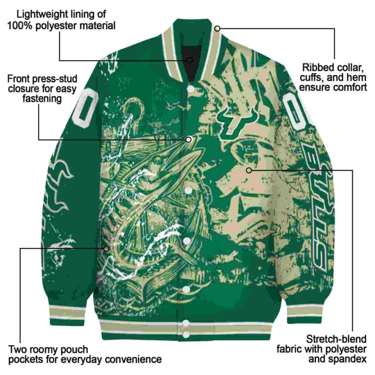 custom south florida bulls fishing art green jacket new arrival