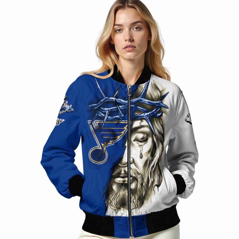 custom st louis blues jesus tears blue white jacket latest model