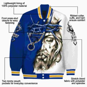 custom st louis blues jesus tears blue white jacket new arrival