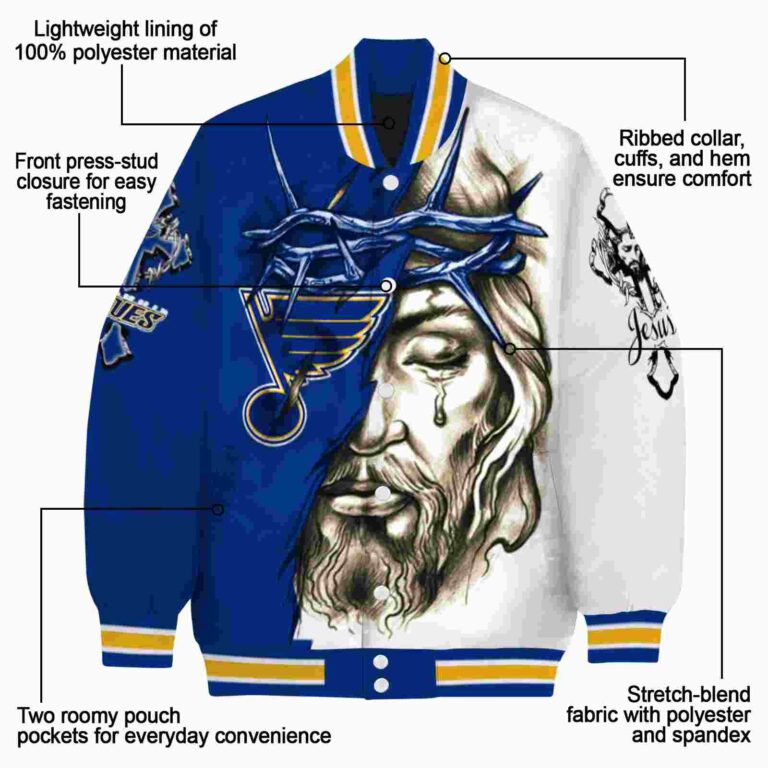 custom st louis blues jesus tears blue white jacket new arrival