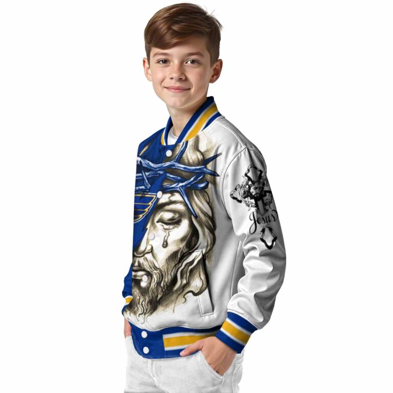 custom st louis blues jesus tears blue white jacket trendy