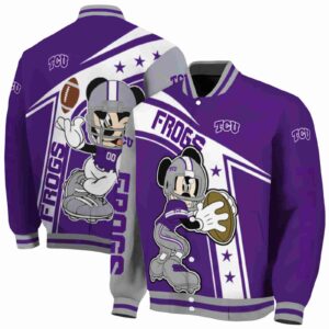 custom tcu horned frogs mickey football purple white jacket fashion forward