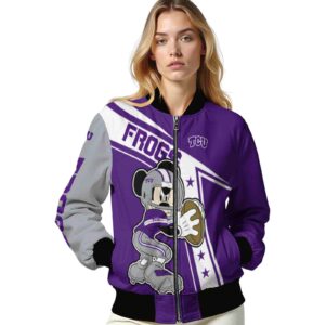 custom tcu horned frogs mickey football purple white jacket latest model