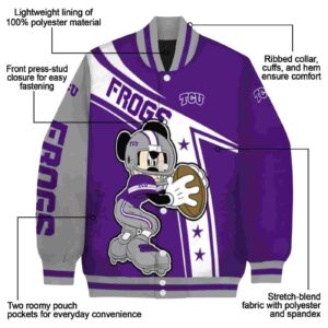 custom tcu horned frogs mickey football purple white jacket new arrival