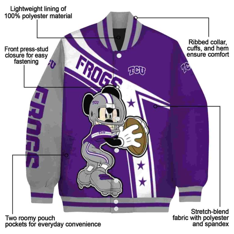 custom tcu horned frogs mickey football purple white jacket new arrival
