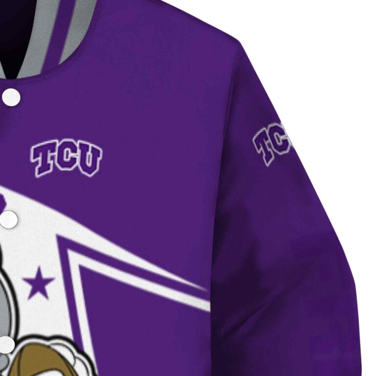 custom tcu horned frogs mickey football purple white jacket premium grade