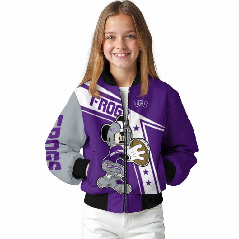 custom tcu horned frogs mickey football purple white jacket top rated