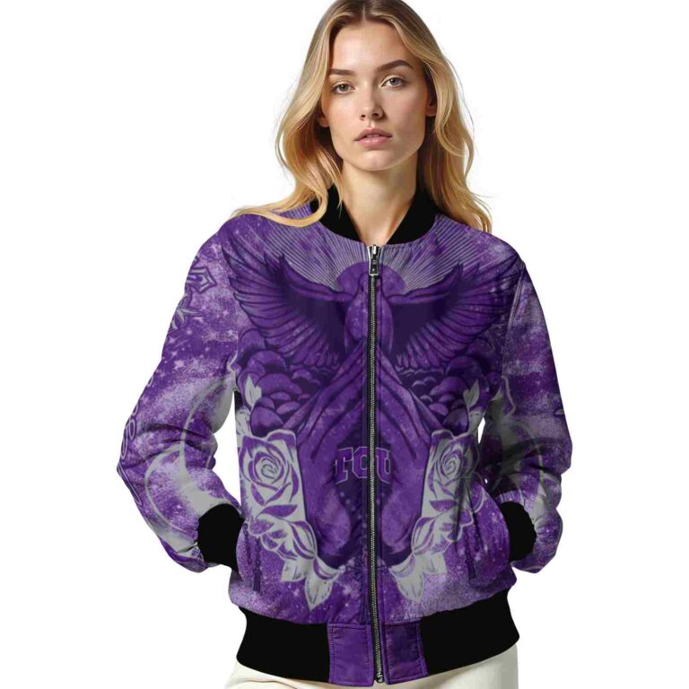 custom tcu horned frogs praying hands purple jacket latest model