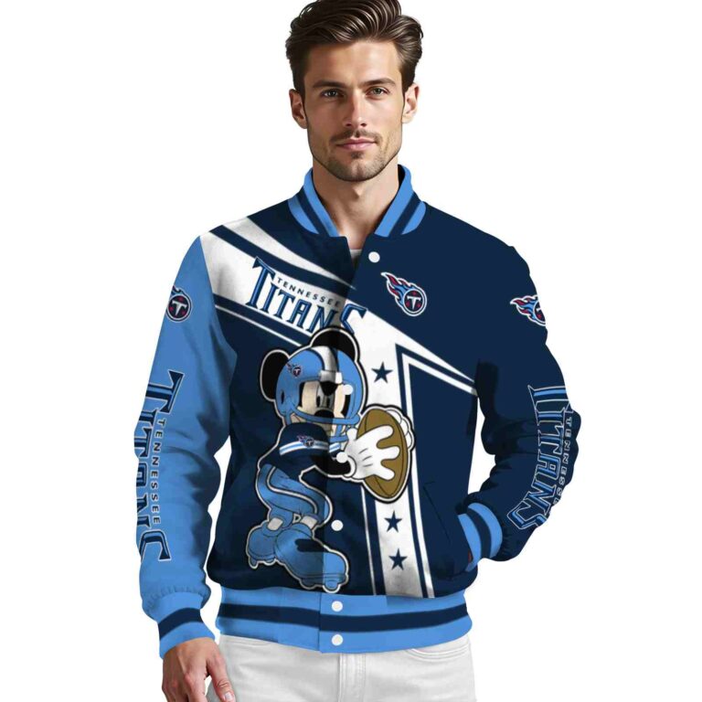 custom tennessee titans mickey football navy white jacket high quality