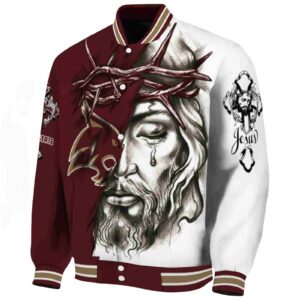 custom texas state bobcats jesus tears maroon white jacket best selling