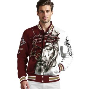 custom texas state bobcats jesus tears maroon white jacket high quality