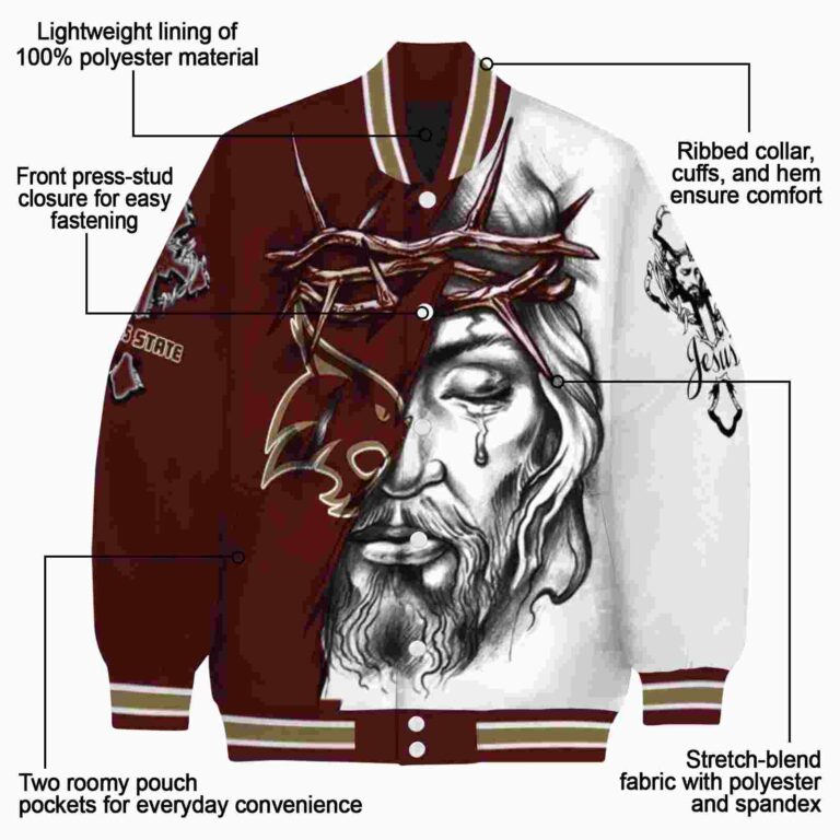 custom texas state bobcats jesus tears maroon white jacket new arrival
