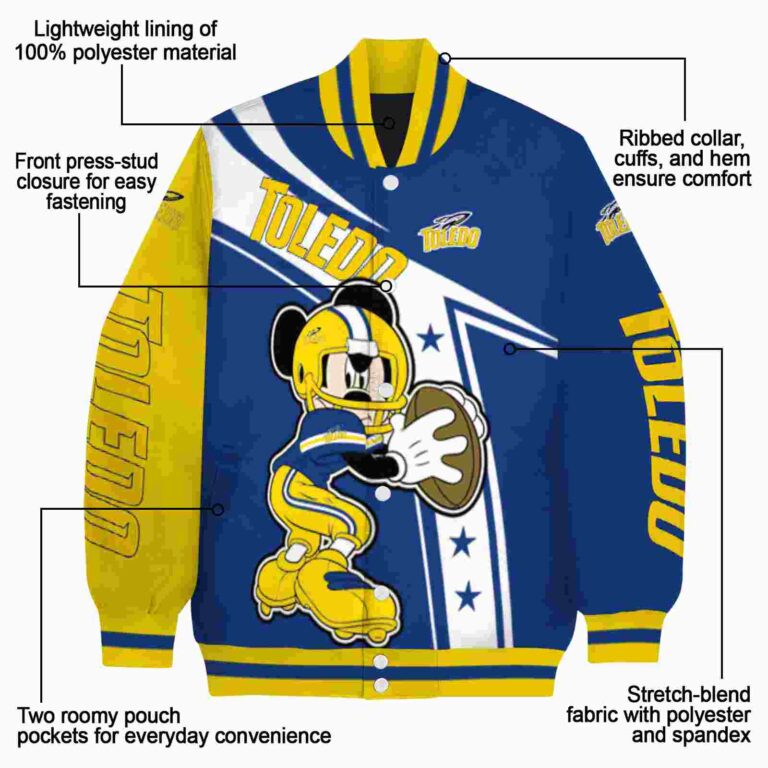 custom toledo rockets mickey football blue white jacket new arrival