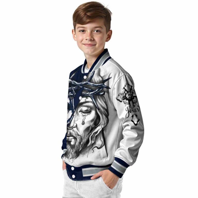 custom uconn huskies jesus tears blue white jacket trendy