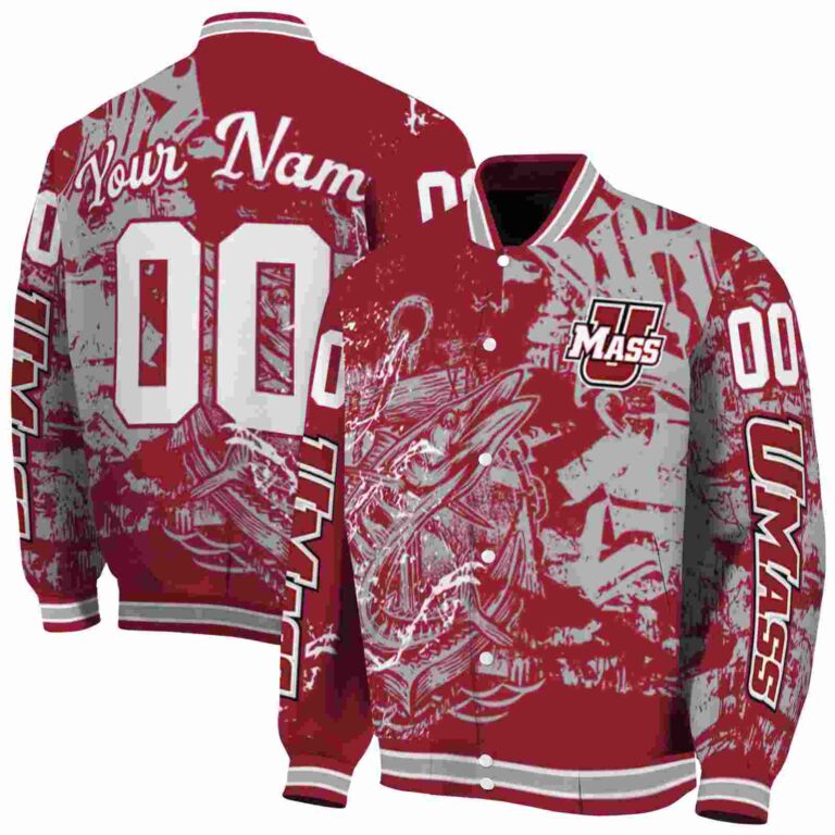 custom umass minutemen fishing art red jacket fashion forward