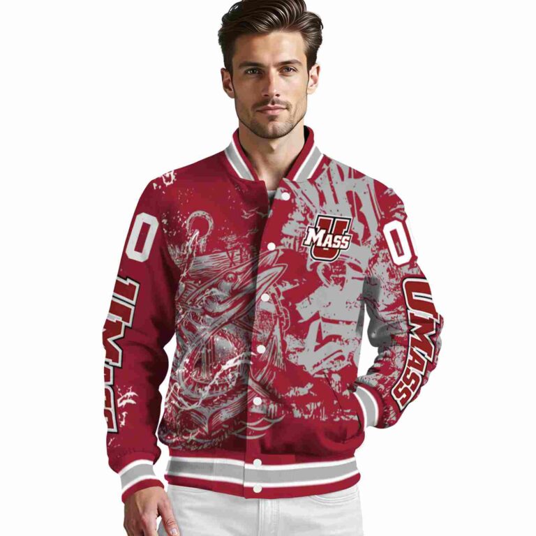 custom umass minutemen fishing art red jacket high quality