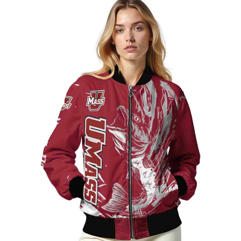 custom umass minutemen fishing passion red white jacket latest model