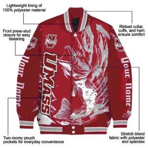 custom umass minutemen fishing passion red white jacket new arrival