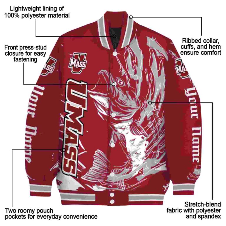 custom umass minutemen fishing passion red white jacket new arrival
