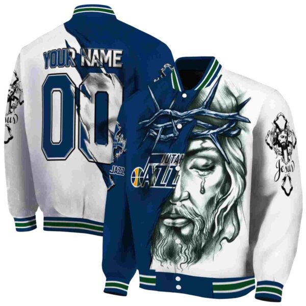 custom utah jazz jesus tears navy white jacket fashion forward