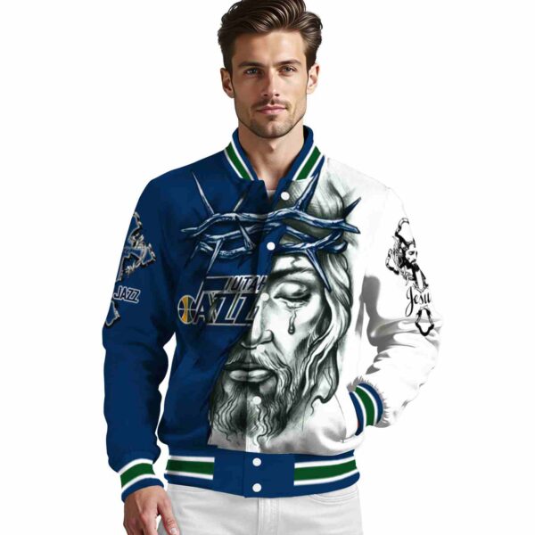 custom utah jazz jesus tears navy white jacket high quality