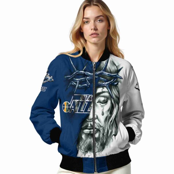 custom utah jazz jesus tears navy white jacket latest model