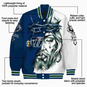 custom utah jazz jesus tears navy white jacket new arrival