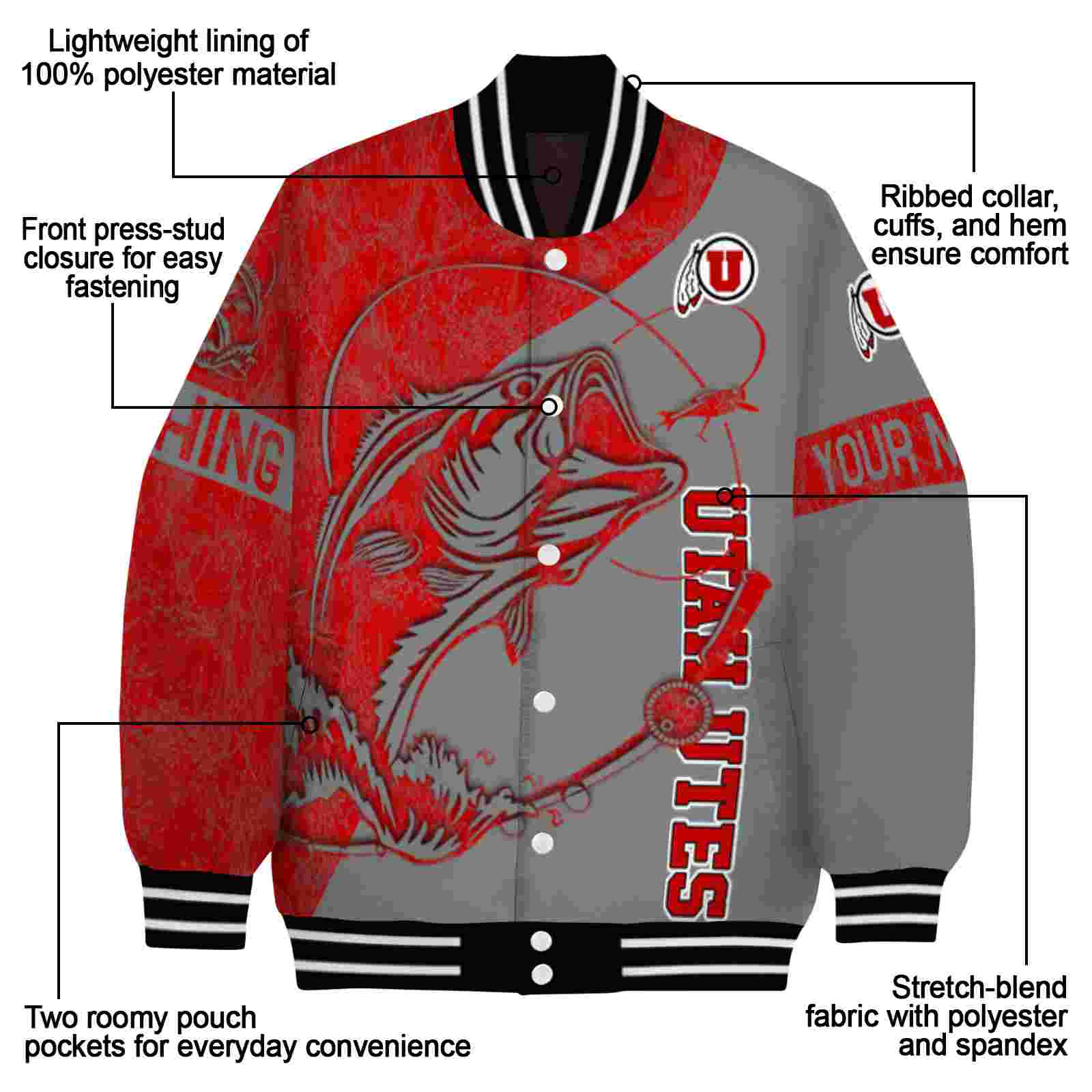 custom utah utes fishing rod gray jacket new arrival custom utah utes fishing rod gray jacket new arrival
