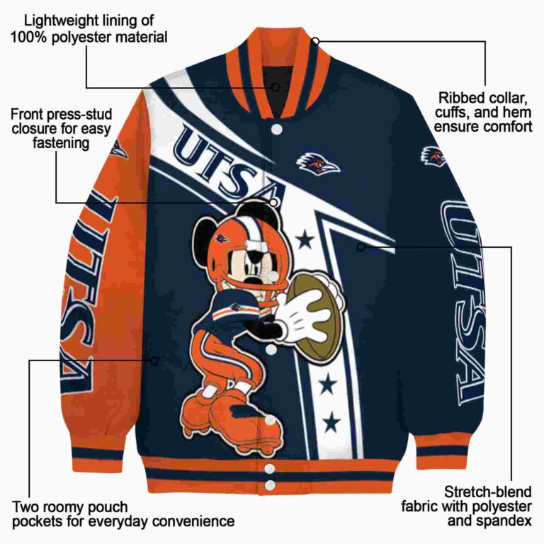 custom utsa roadrunners mickey football orange white jacket new arrival