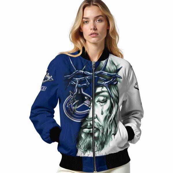 custom vancouver canucks jesus tears blue white jacket latest model