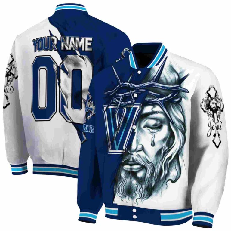 custom villanova wildcats jesus tears navy white jacket fashion forward