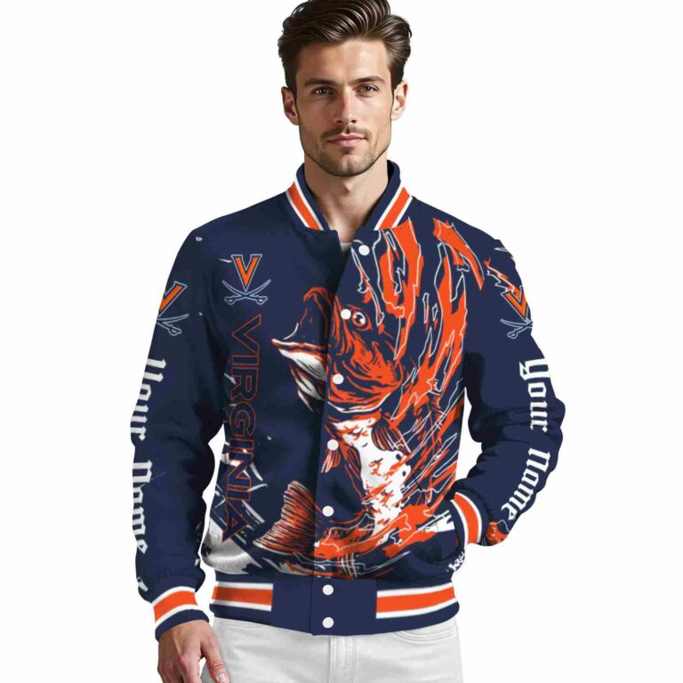 custom virginia cavaliers fishing passion blue white jacket high quality