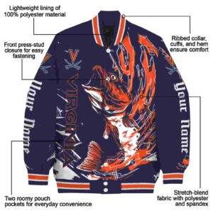 custom virginia cavaliers fishing passion blue white jacket new arrival