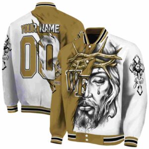 custom wake forest demon deacons jesus tears gold white jacket fashion forward