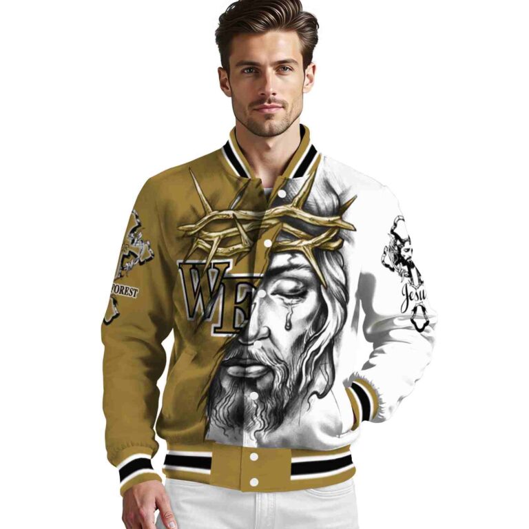 custom wake forest demon deacons jesus tears gold white jacket high quality