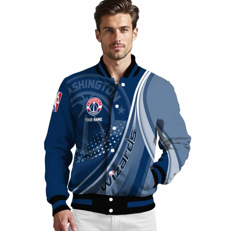 custom washington wizards wave patterns blue jacket high quality