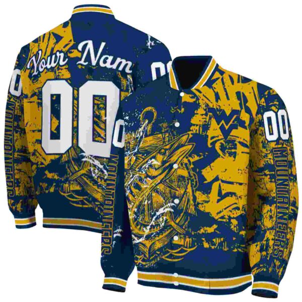 custom west virginia mountaineers fishing art blue jacket fashion forward