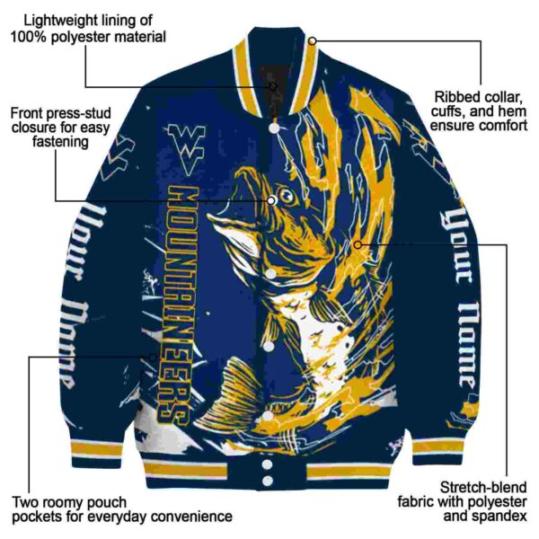 custom west virginia mountaineers fishing passion blue white jacket new arrival
