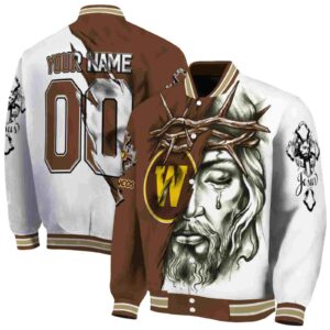 custom western michigan broncos jesus tears brown white jacket fashion forward