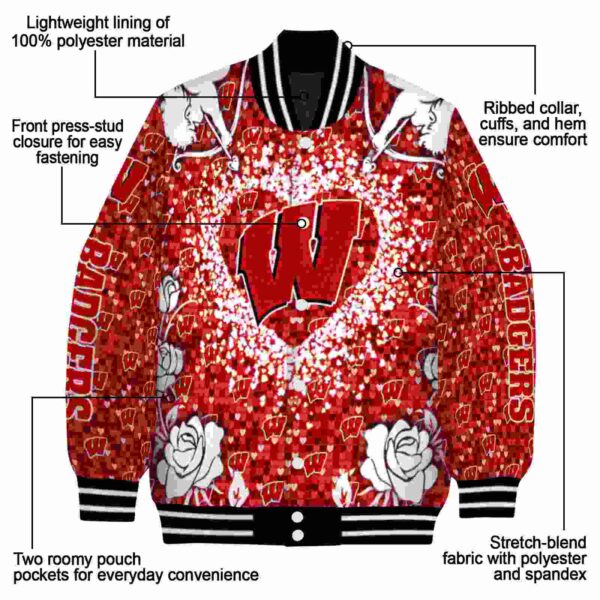 custom wisconsin badgers heart explosion red jacket new arrival