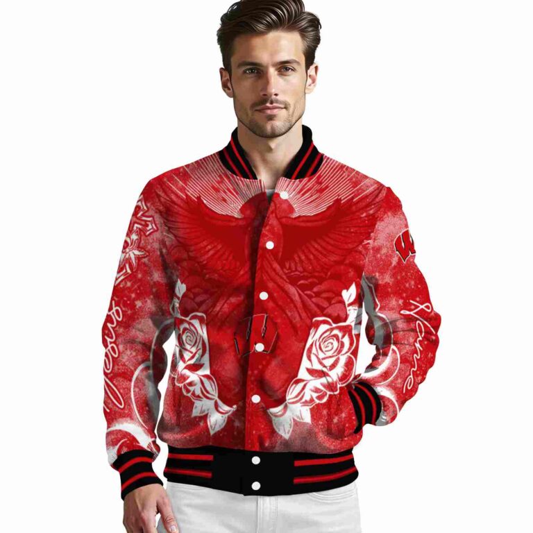 custom wisconsin badgers praying hands red jacket high quality