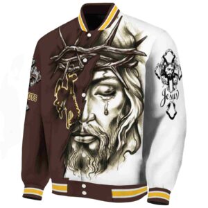 custom wyoming cowboys jesus tears brown white jacket best selling